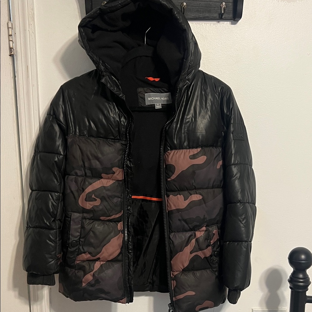 Michael Kors Black and Camouflage Hooded Jacket